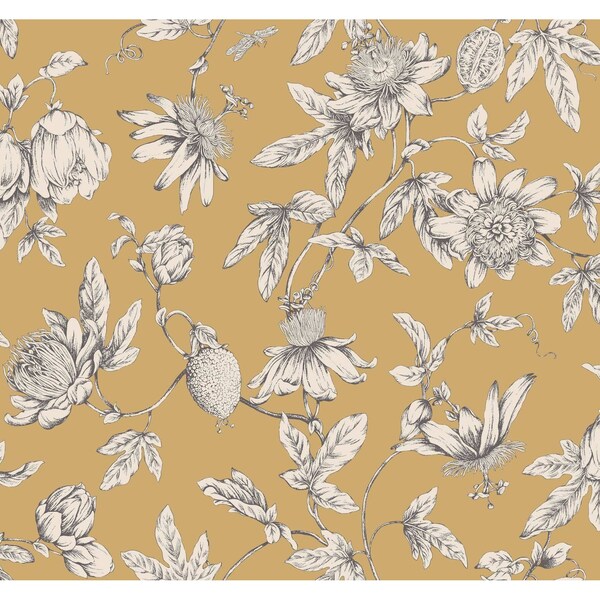 York Wallcoverings Passion Flower Toile Harvest Wallpaper - RT7855