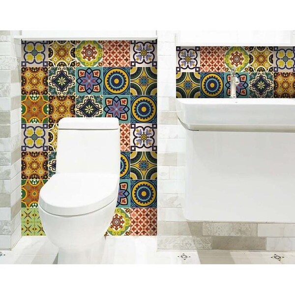 Homeroots 8 x 8 in. Euro Green Mosaic Peel & Stick Removable Tiles - 400044