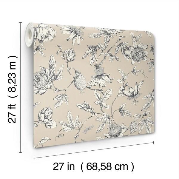 York Wallcoverings Passion Flower Toile Beige Wallpaper - RT7854