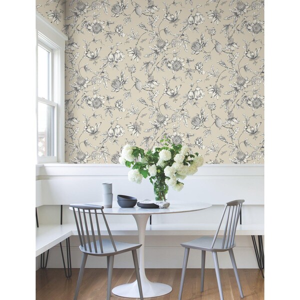 York Wallcoverings Passion Flower Toile Beige Wallpaper - RT7854