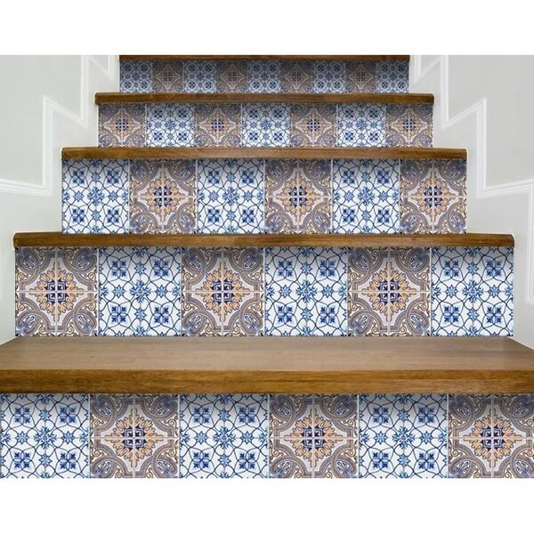 Homeroots 6 x 6 in. Blue & Muted Taupe Peel & Stick Tiles - 400152