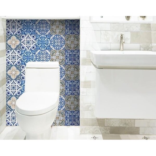 Homeroots 4 x 4 in. Blue Manna Peel & Stick Removable Tiles - 400340