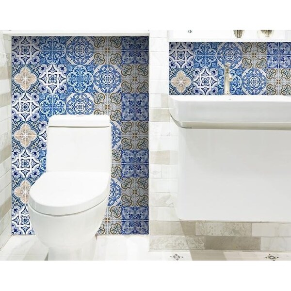 Homeroots 4 x 4 in. Blue Manna Peel & Stick Removable Tiles - 400340