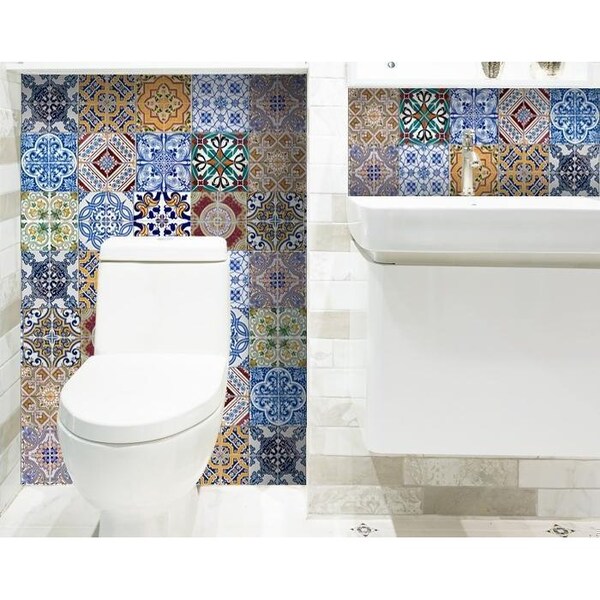 Homeroots 7 x 7 in. Kyla Multi Blue Mosaic Peel & Stick Tiles - 400378
