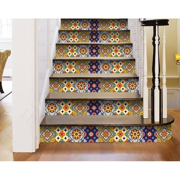 Homeroots 4 x 4 in. Blue & Yellow Mosaic Peel & Stick Removable Tiles - 400060