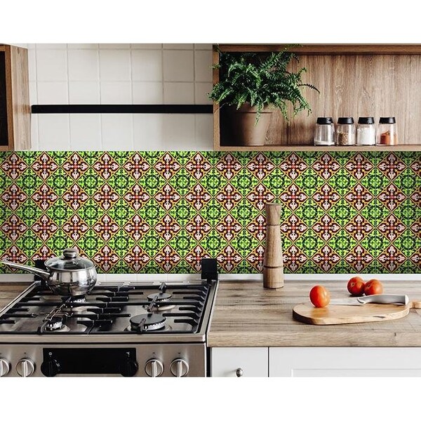 Homeroots 6 x 6 in. Green Leva Removable Peel & Stick Tiles - 400297