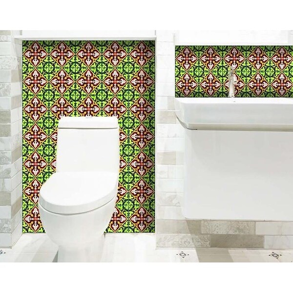 Homeroots 6 x 6 in. Green Leva Removable Peel & Stick Tiles - 400297