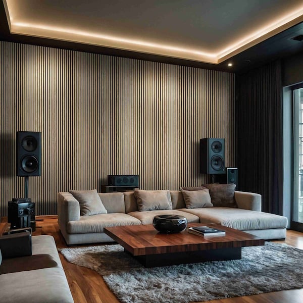 Msi Sample 3D Natural Prefinished Wood Slat Acoustic Fluted Sound Absorbing Wall Paneling Set of 4 - ZOR-MD-0606-SAM
