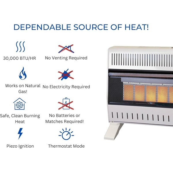 Procom Heating Natural Gas Ventless Infrared Plaque Heater with Base Feet, 30,000 BTU, T-Stat Control - MN300TPA-B