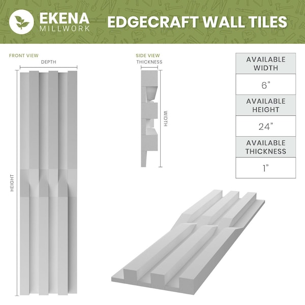 Ekena Millwork 6inW x 24inH x 1inT  EdgeCraft Caspian Style Seamless Wall Tile, 8PK - WPPVC06X24ECA8