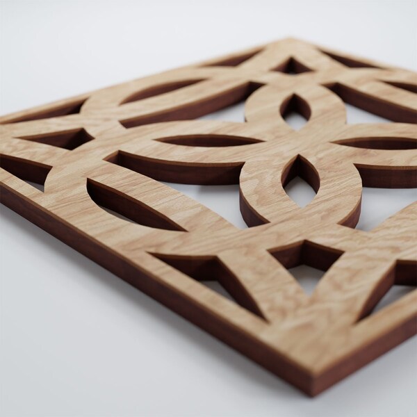 Ekena Millwork Extra Small Baytown Decorative Fretwork Wood Wall Panels, Red Oak, 7 3/8"W x 7 3/8"H x 3/8"T - WALW08X08X0375BYTRO