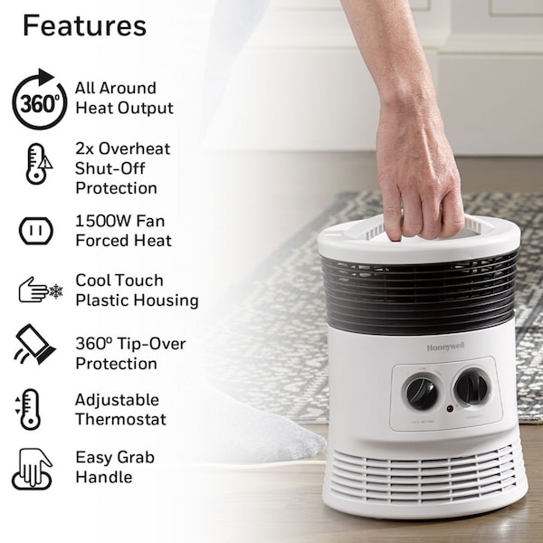 Honeywell Surround Fan Forced Heater, 1,500 W, 8.1 x 11.2 x 7.9, White - HHF360W
