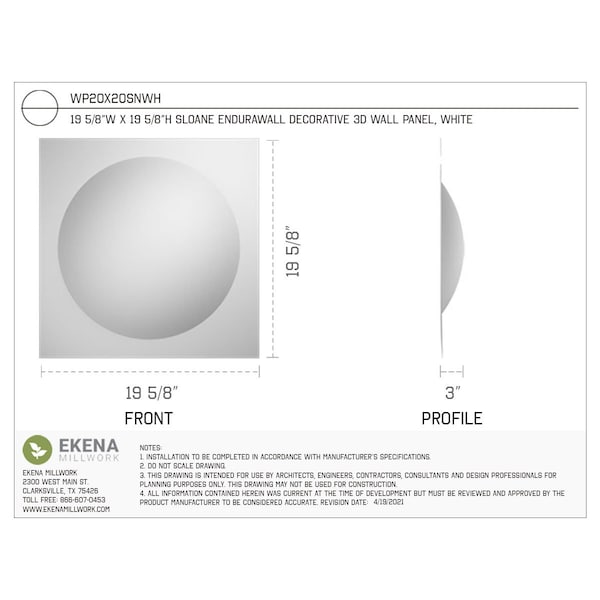 Ekena Millwork 19 5/8in. W x 19 5/8in. H Sloane EnduraWall Decor 3D Wall Panel Covers, Total 26.75 Sq. Ft., 10PK - WP20X20SNWH-CASE-10