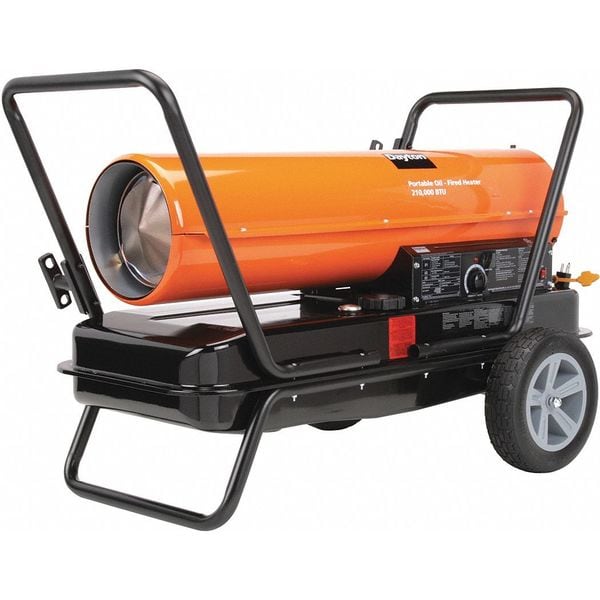Dayton Portable Oil and Kerosene Torpedo Heater, 210,000 BtuH, 650 cfm, 5,000 sq ft Heat Area 13 gal - 3VE52