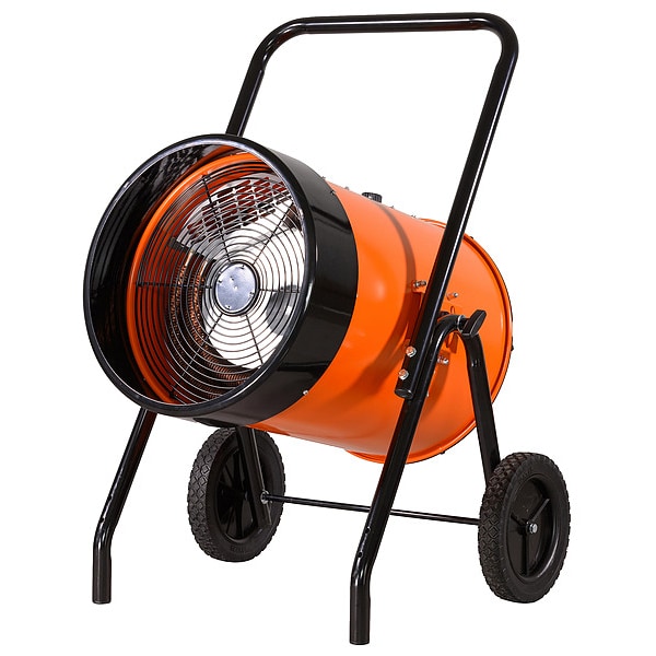 Dayton Portable Heater, 480V AC, 3 Phase, 51180 BtuH, 15kW, Wheel Mounted, Black/Orange - 784JH9