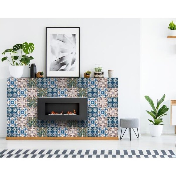 Homeroots 4 x 4 in. Agean Linda Bluen Green Removable Peel & Stick Tiles - 400280