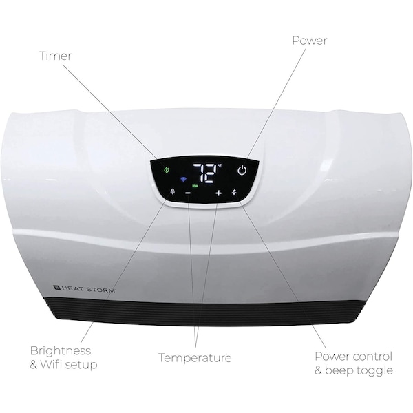 Heat Storm Infrared Space Heater, WIFI, Wall Mount, Digital Display, Adjustable Thermostat, 1500W, 120V, Black - HS-1500-PHX-WIFI