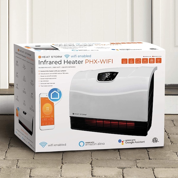 Heat Storm Infrared Space Heater, WIFI, Wall Mount, Digital Display, Adjustable Thermostat, 1500W, 120V, Black - HS-1500-PHX-WIFI