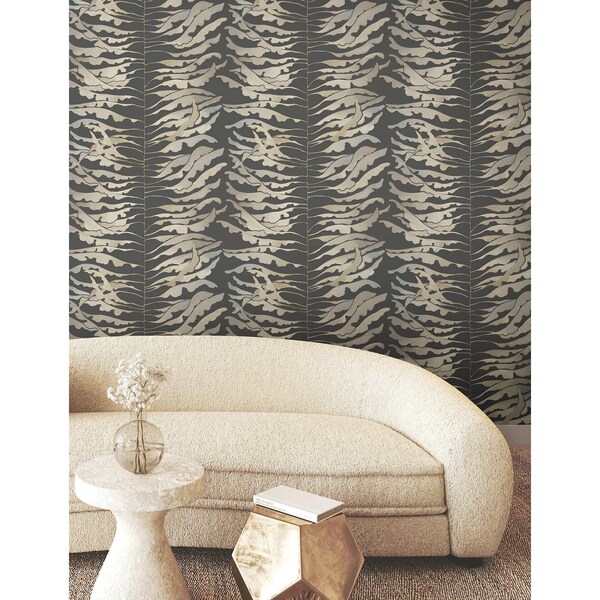 York Wallcoverings Leaf Column Black Wallpaper - FM1042