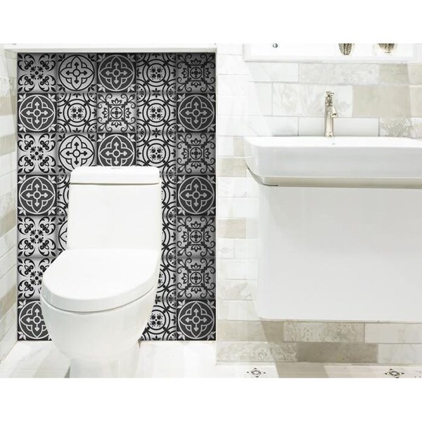Homeroots 7 x 7 in. Gray & White Multi Peel & Stick Removable Tiles - 399888