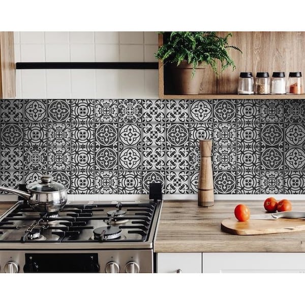 Homeroots 7 x 7 in. Gray & White Multi Peel & Stick Removable Tiles - 399888