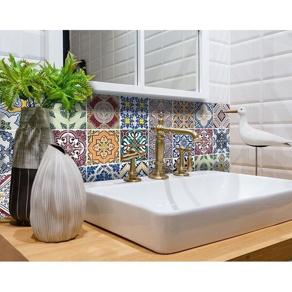Homeroots 7 x 7 in. Linna Multi Blue Mosaic Peel & Stick Tiles - 400363