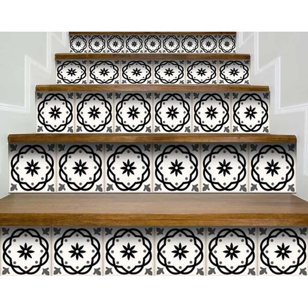 Homeroots 6 x 6 in. Black & White Rolla Peel & Stick Removable Tiles - 399947