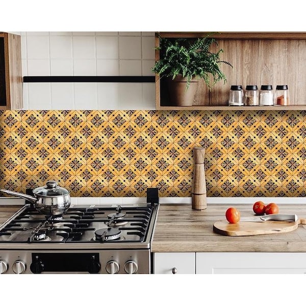 Homeroots 7 x 7 in. Golden Rio Yellow Removable Peel & Stick Tiles - 400348