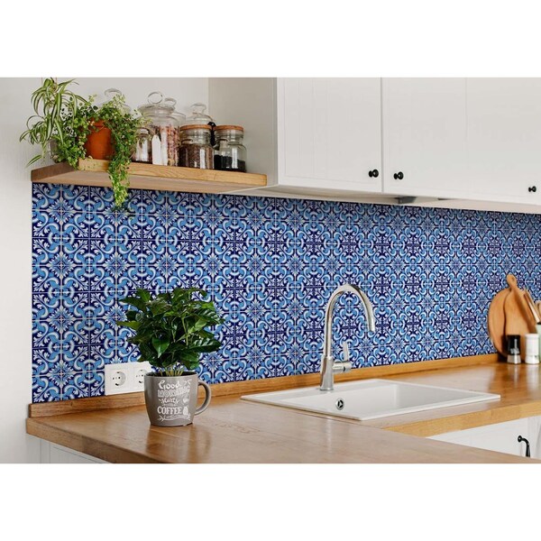 Homeroots 4 x 4 in. Blue Bali Removable Peel & Stick Tiles - 400235