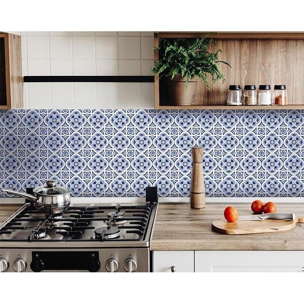 Homeroots 7 x 7 in. Blue Mia Peel & Stick Removable Tiles - 400133
