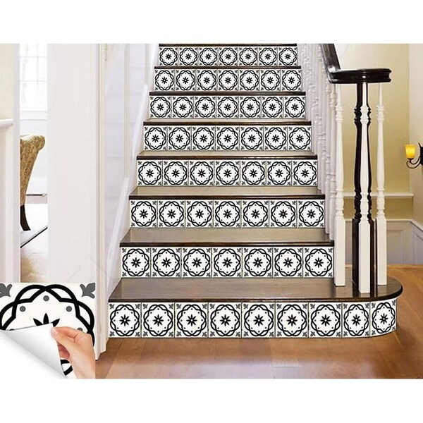 Homeroots 5 x 5 in. Black & White Rolla Peel & Stick Removable Tiles - 399946
