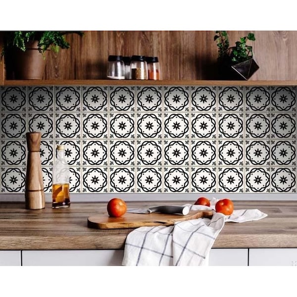 Homeroots 5 x 5 in. Black & White Rolla Peel & Stick Removable Tiles - 399946