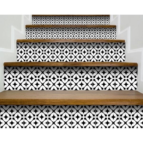 Homeroots 6 x 6 in. Black & White Pinna Peel & Stick Removable Tiles - 399987