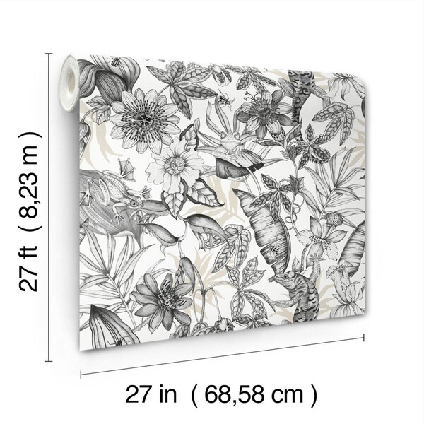 York Wallcoverings Rainforest White and Charcoal Wallpaper - BL1703