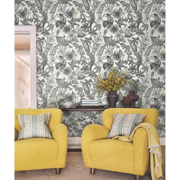 York Wallcoverings Rainforest White and Charcoal Wallpaper - BL1703