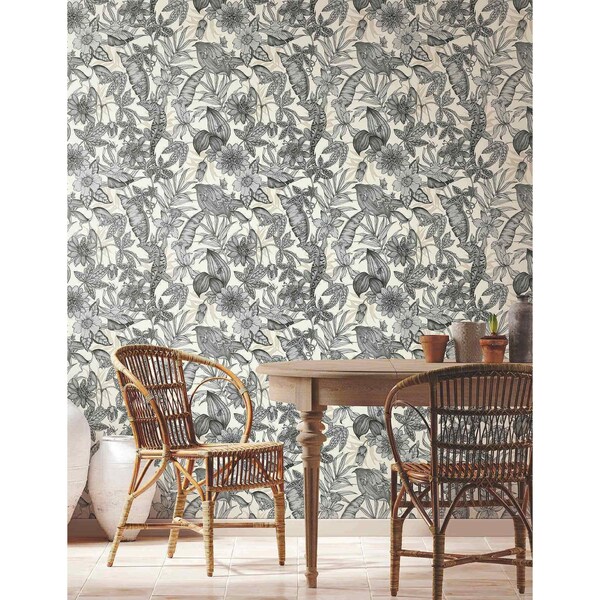 York Wallcoverings Rainforest White and Charcoal Wallpaper - BL1703
