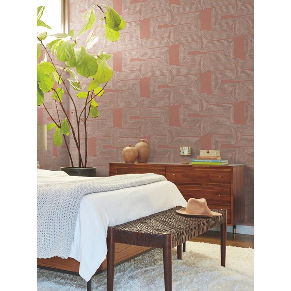 York Wallcoverings Zulu Thread Coral and Glint Wallpaper - AG2031