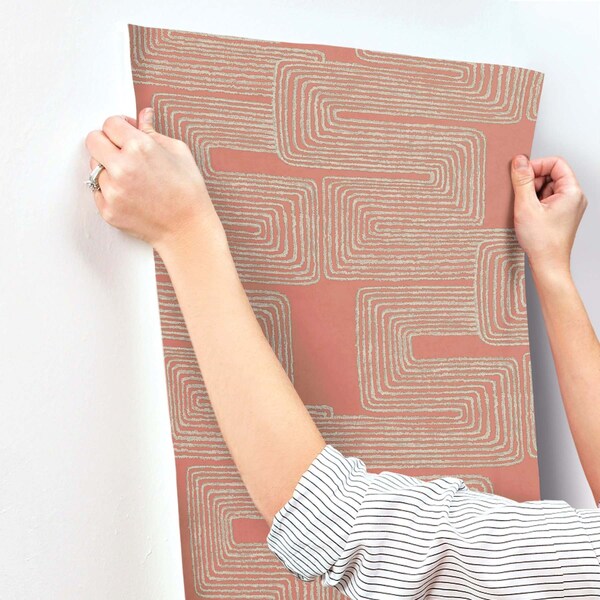 York Wallcoverings Zulu Thread Coral and Glint Wallpaper - AG2031