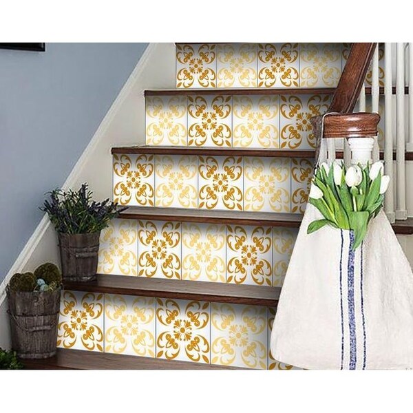 Homeroots 6 x 6 in. Golden Yellow Retro Peel & Stick Removable Tiles - 399842