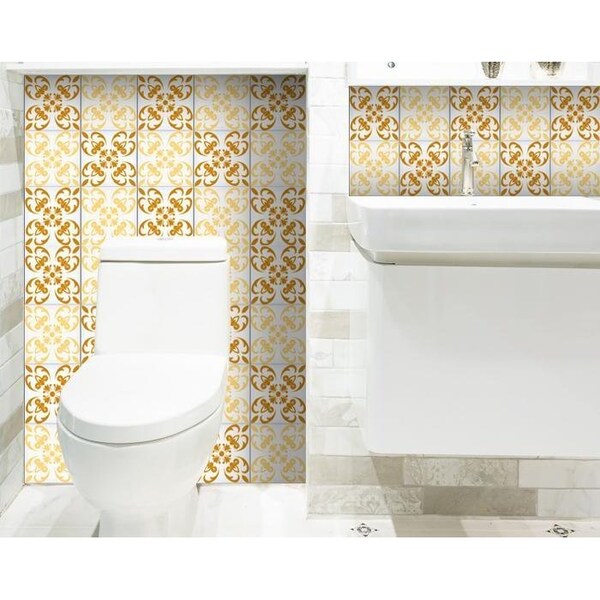 Homeroots 6 x 6 in. Golden Yellow Retro Peel & Stick Removable Tiles - 399842