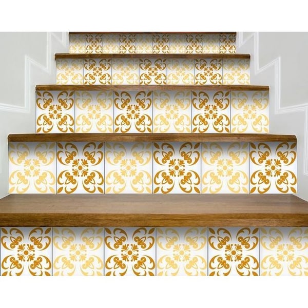 Homeroots 6 x 6 in. Golden Yellow Retro Peel & Stick Removable Tiles - 399842