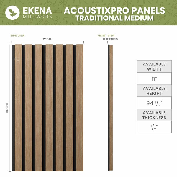 Ekena Millwork AcoustixPro Noise Cancelling Traditional Medium Slat Wall Panel - SWA1000X0500TRPP