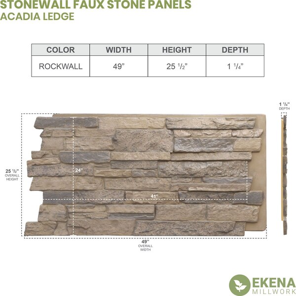 Ekena Millwork Acadia Ledge Stacked Stone, StoneWall Faux Stone Siding Panel - PNU24X48ALRW