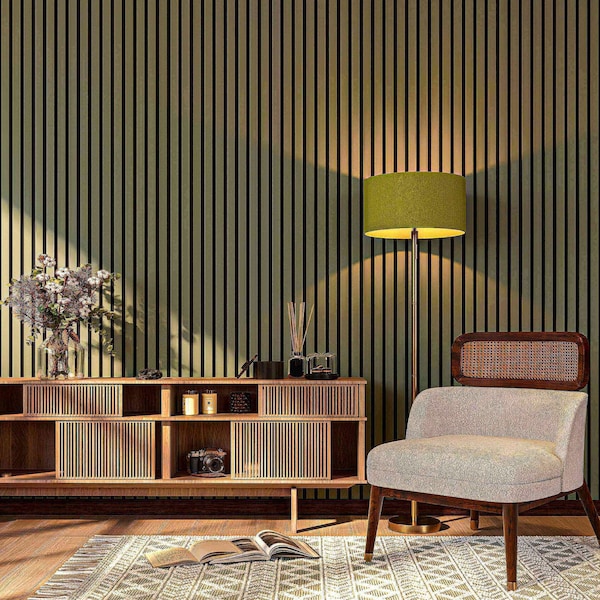 Ejoy Acoustic Slat Wood Wall Panels, 94 in x 12.6 in x 0.8 inch, 2PK - ACPSC04_ALAMOSAGREEN