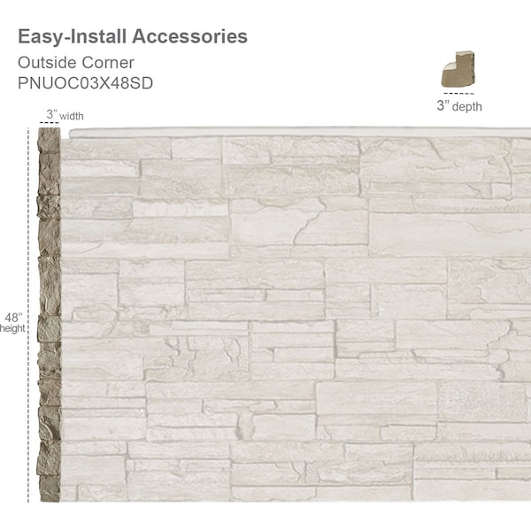 Ekena Millwork 3"W x 3"D x 48"H Universal Outside Corner for StoneWall Faux Stone Siding Panels, Sandstone - PNUOC03X48SD