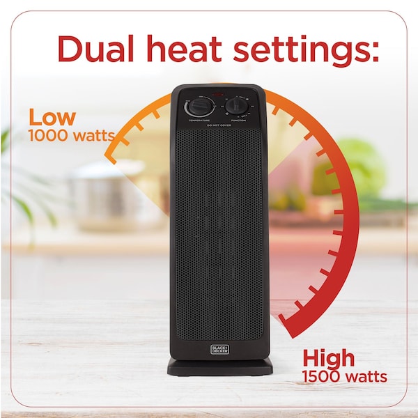 Black & Decker Space Heater with Adjustable Thermostat, Portable Heater & Tower Fan with 3 Settings - BHTC571