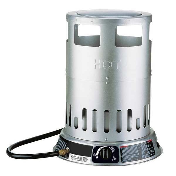 Dayton Portable Gas Floor Heater, Liquid Propane, Matchless Piezo, 50,000 to 80,000 BtuH, 15 7/8 in L - 6BY73