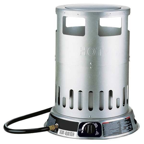 Dayton Portable Gas Floor Heater, Liquid Propane, Matchless Piezo, 50,000 to 80,000 BtuH, 15 7/8 in L - 6BY73