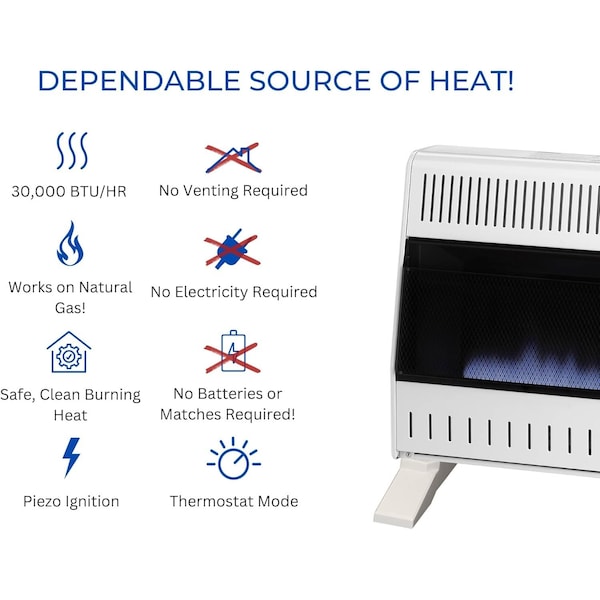 Procom Heating Natural Gas Ventless Blue Flame Heater with Base Feet, 30,000 BTU, T-Stat Control - MN300TBA-B