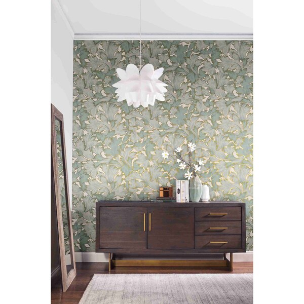 York Wallcoverings Acanthus Toss Beige and Seafoam Wallpaper - NV5511